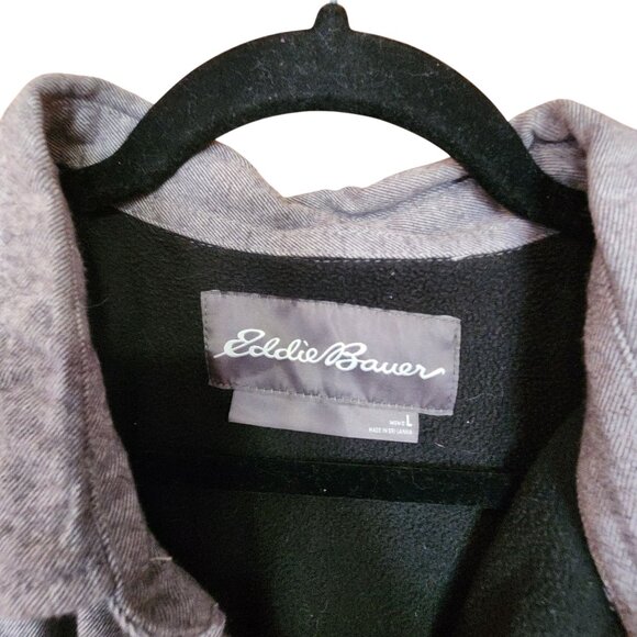 Eddie Bauer Mens Gray Button-Up Shirt Jacket Shacket With Fleece Lining Size L - Picture 4 of 4